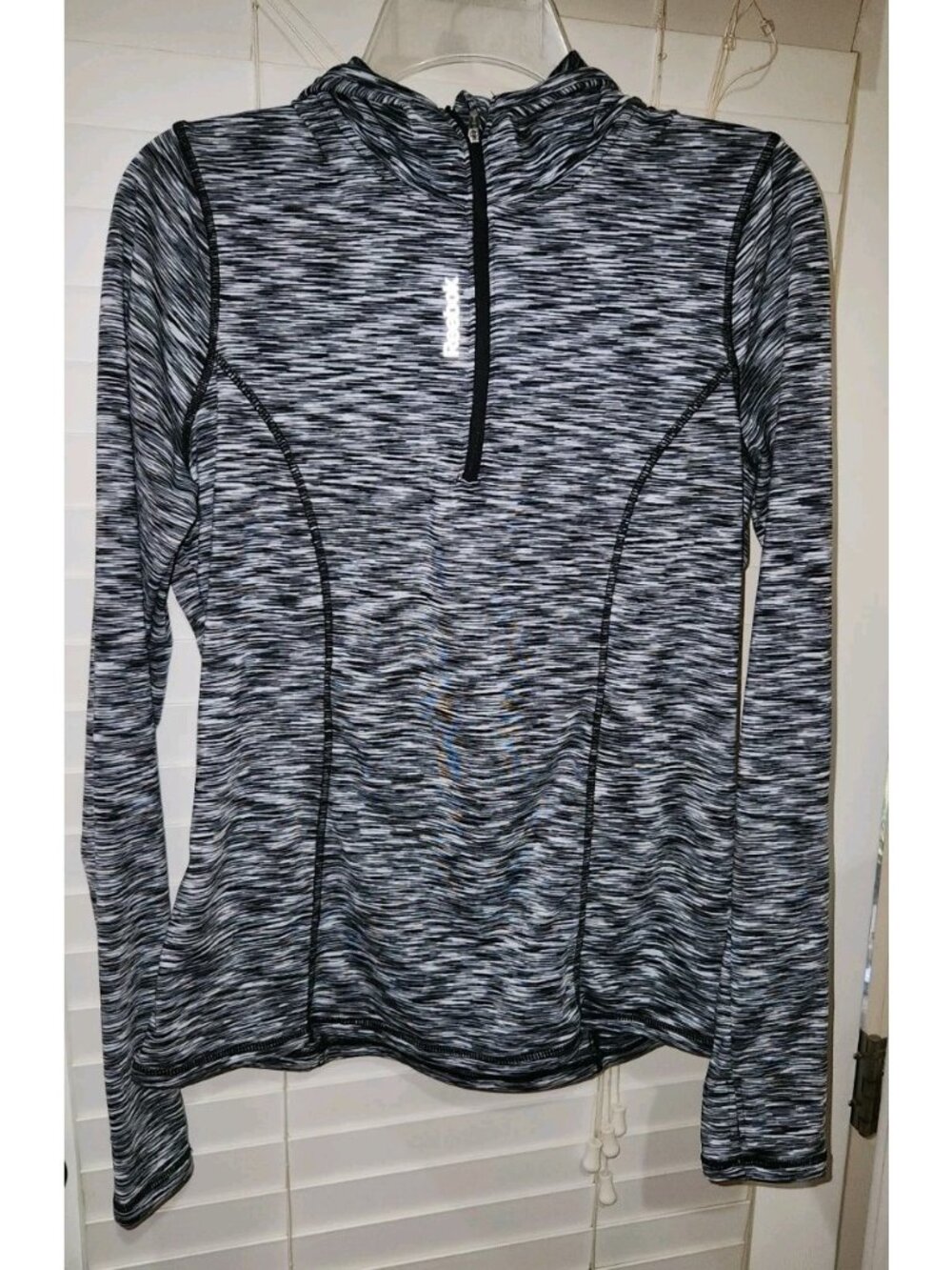 REEBOK Womens Gray Space Dye Quarter Zip Pullover Long Sleeve Thumbhole Top L